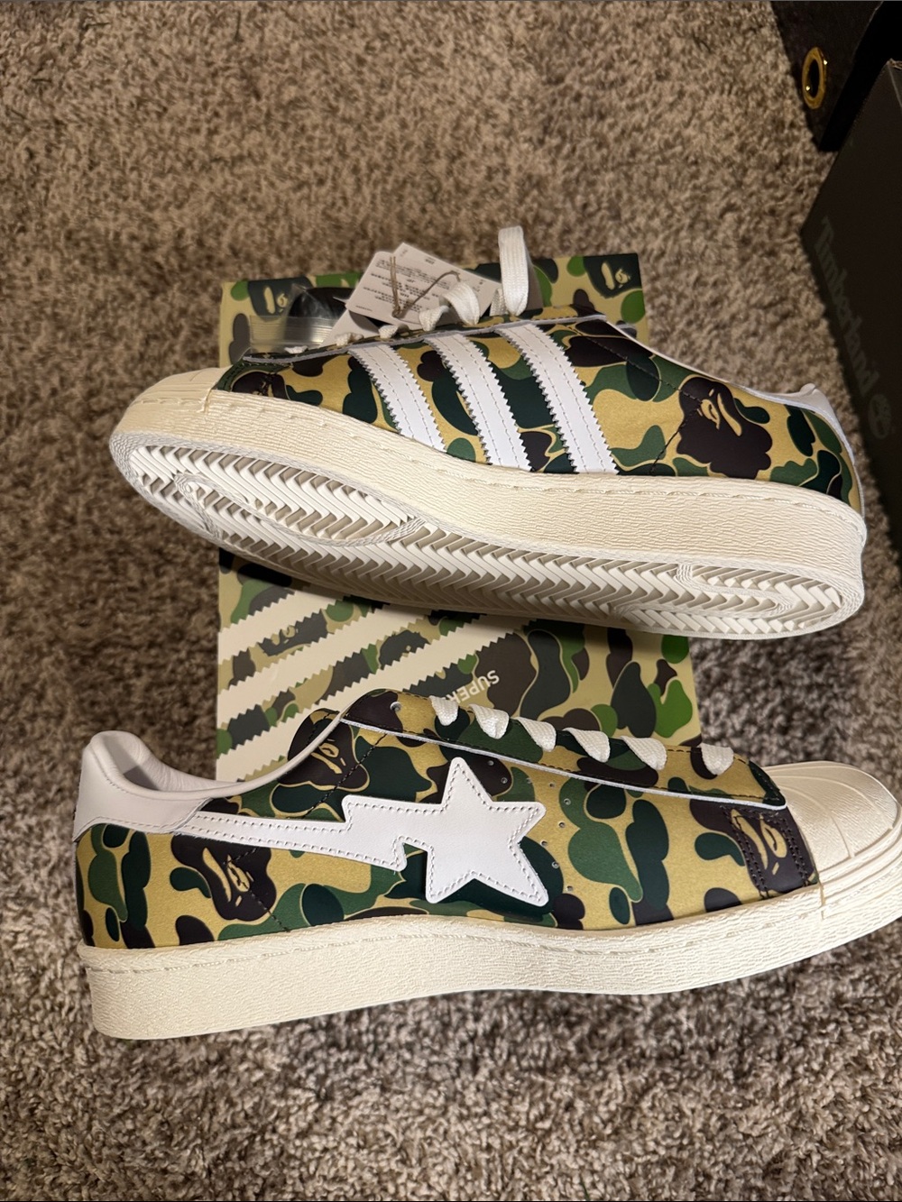 Bape White & Green Camo Shell-Toe Sneakers